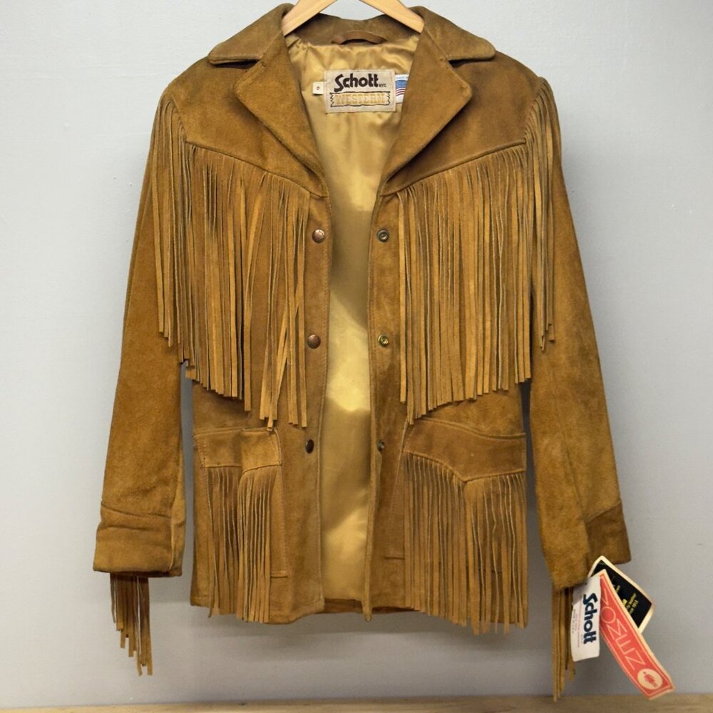 Schott NYC Western Suede Fringe Jacket Women's Sz 6 SML New w Tags Made In USA - Picture 2 of 16